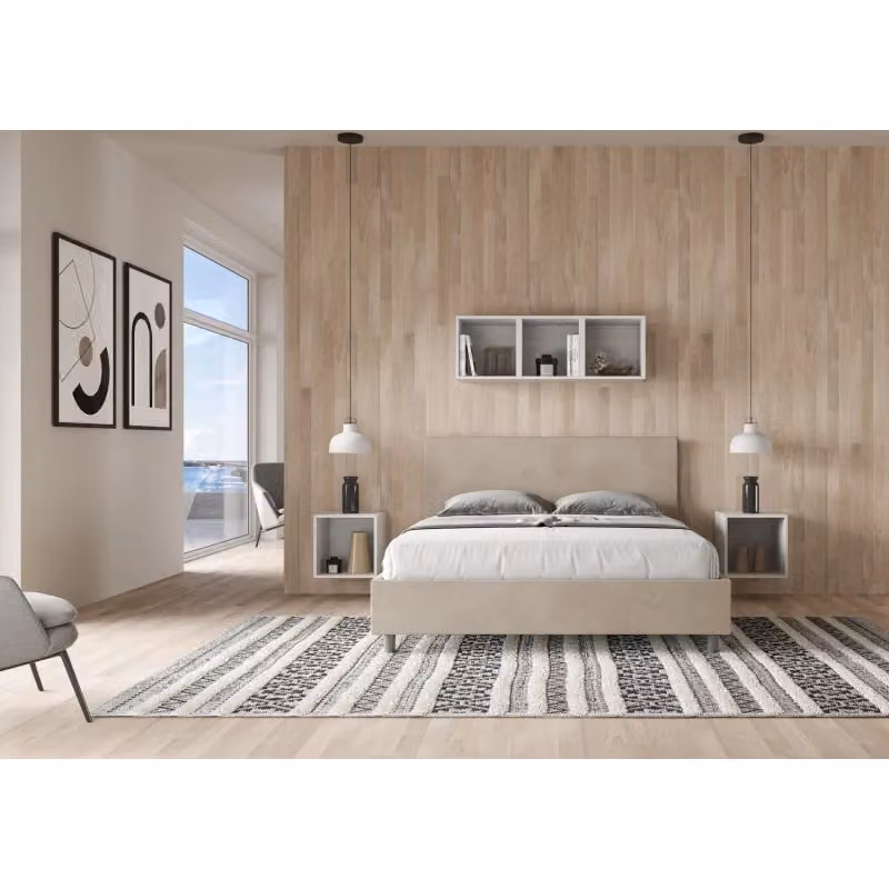 Letto matrimoniale alla francese con contenitore Ityhome Adele in microfibra beige L/P/H: 150 x 200 cm – 2
