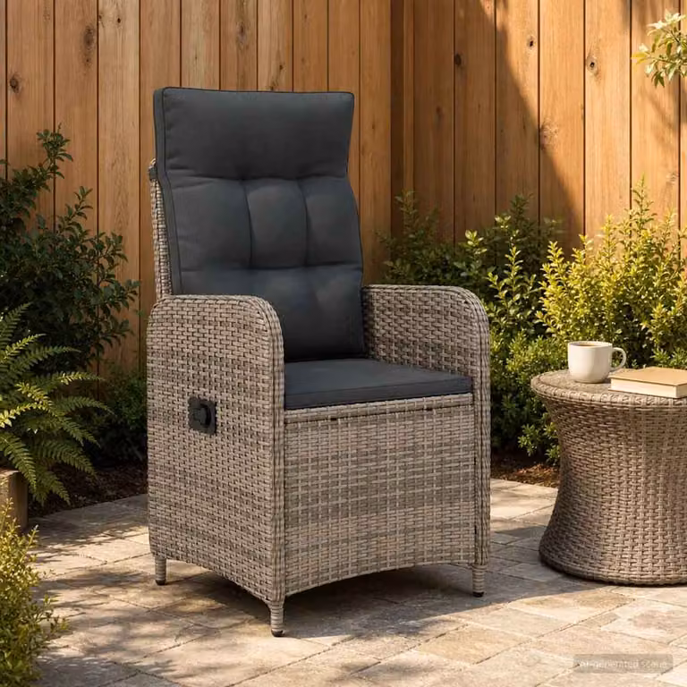 Sedia da giardino reclinabile vidaXL in polyrattan e metallo con cuscini, Grigio