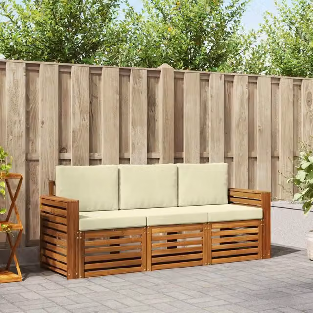 Set divani 3 pz Naturale e Crema Legno di Acacia Massello 3374295