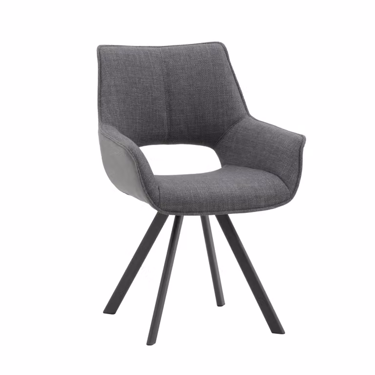 Set di sedie MONTMARTRE in similpelle grigio, tessuto grigio e gambe in metallo nero, con braccioli