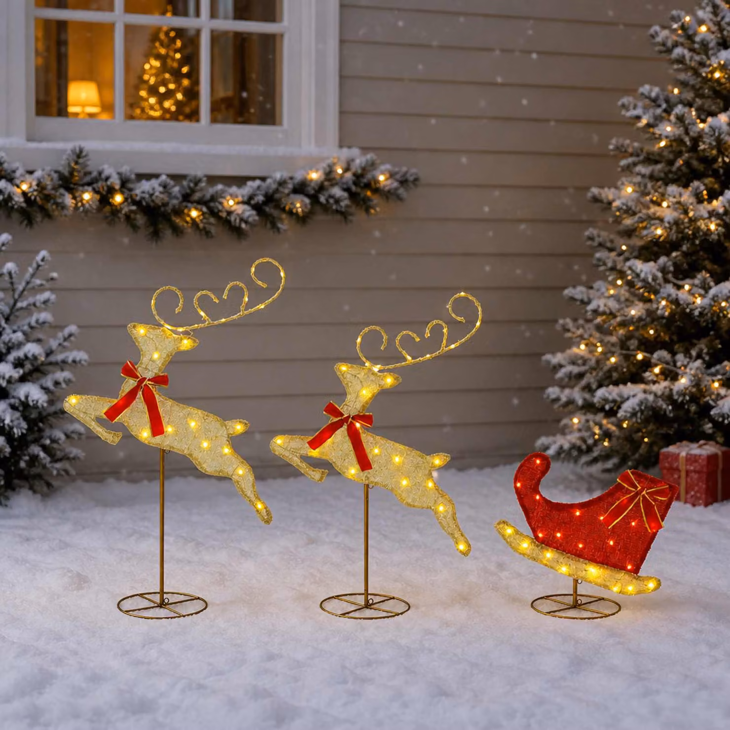 vidaXL Renna di Natale con slitta 3 pz 72 LED Bianco caldo