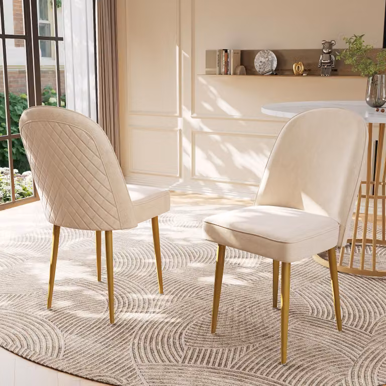 Sweiko 2 sedie da pranzo, moderne sedie da pranzo in velluto beige, gambe in metallo dorato, alla moda e confortevoli, adatte per sala da pranzo, soggiorno e studio