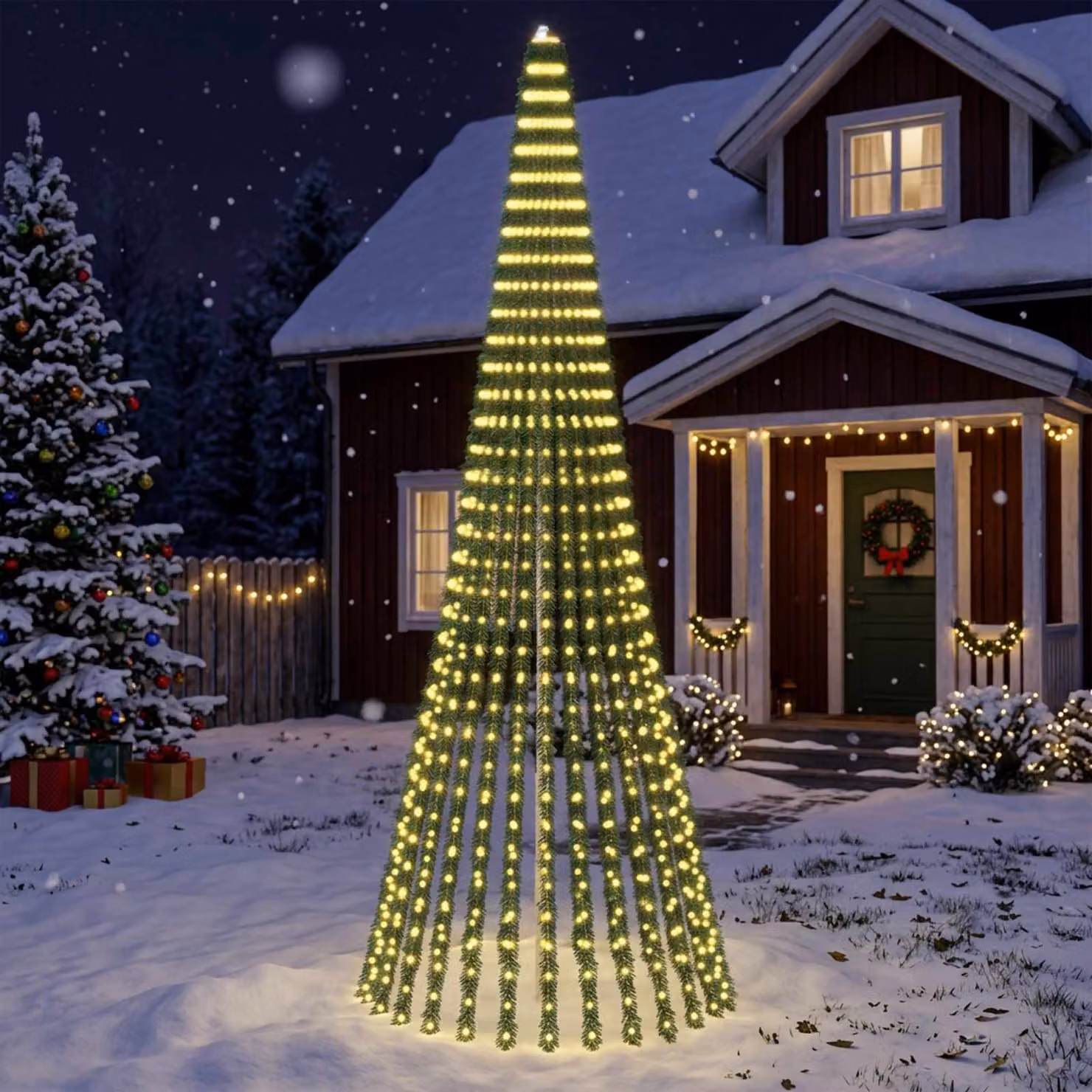 vidaXL Albero di Natale LED 370 cm 1008 LED Bianco caldo Acciaio Verde