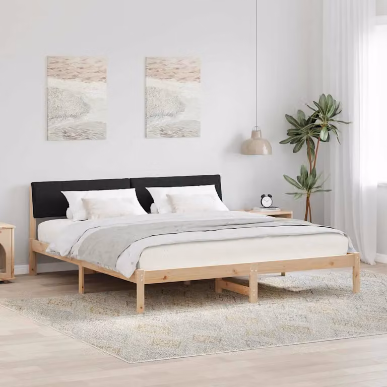 Struttura del letto con testiera vidaXL in legno di pino, marrone e nero, 180 x 200 cm