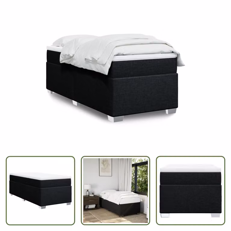 The Living Store Letto a molle con materasso nero 90x190 cm in tessuto