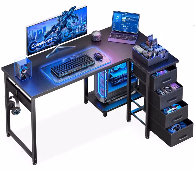 Scrivania a forma di L con 4 cassetti