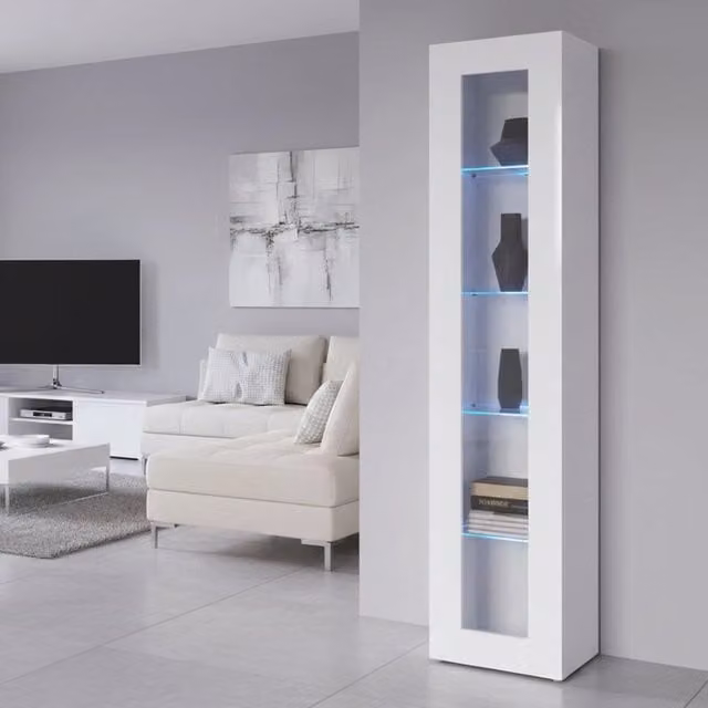 Mobile Espositore Vladimiro, Vetrina 4 Ripiani Made in Italy, 30x40x180h cm Bianco Lucido