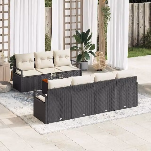Set Divano da Giardino 8 pz Nero polyrattan 3347663