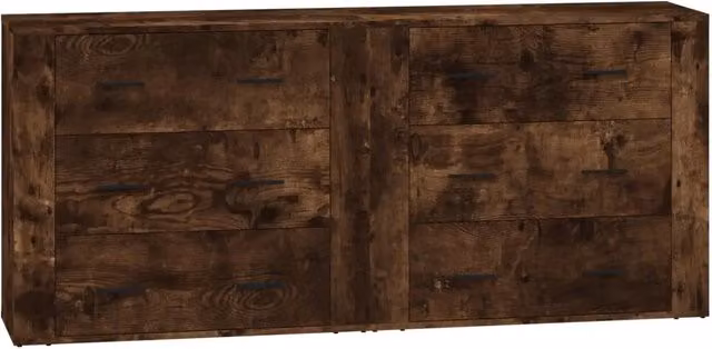 Set di 2 Credenze Madia Buffet da pranzo in Legno Multistrato Rovere Fumo Marrone