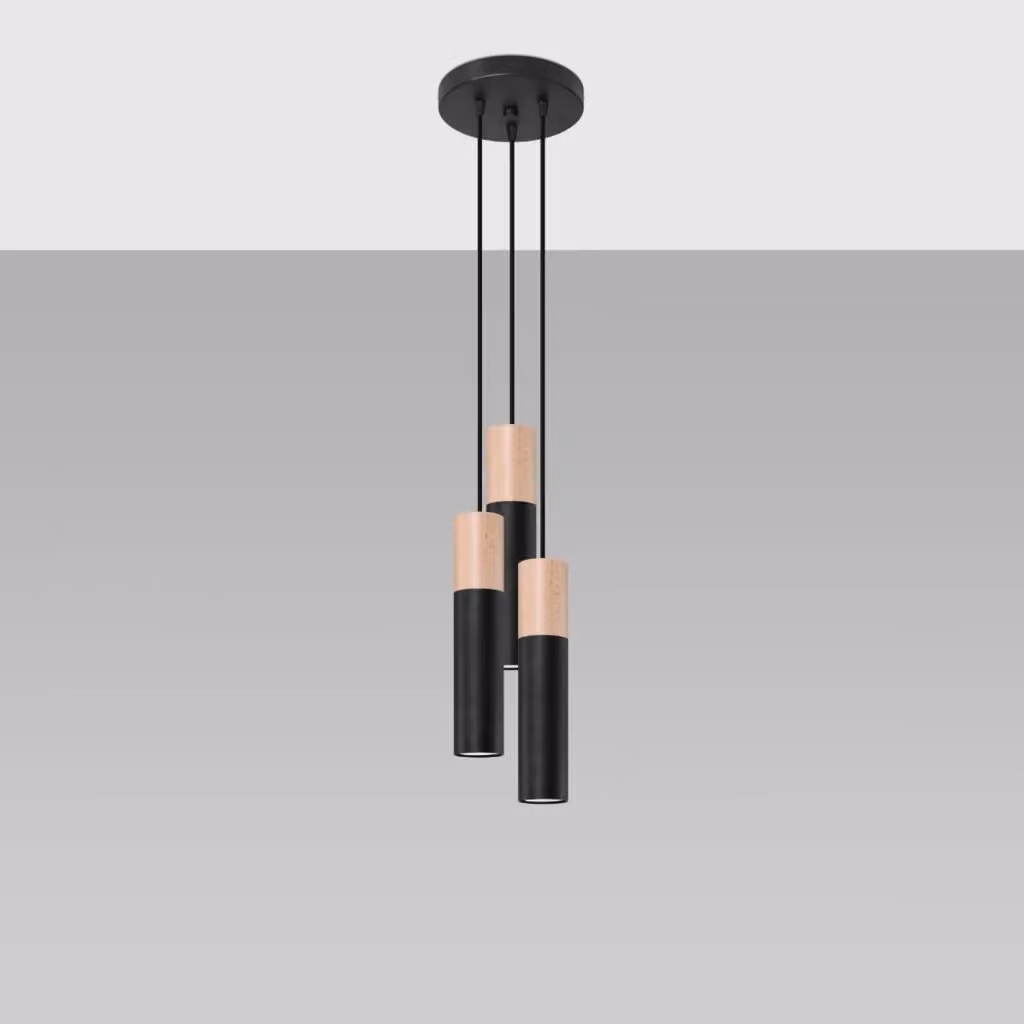 Lampada a sospensione PABLO Sollux Lighting in metallo e legno, colore nero e legno naturale, per 3 lampadine GU10 – 2