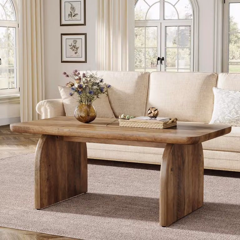 Tavolino rettangolare, effetto legno marrone, 120 cm, in MDF, stile rustico