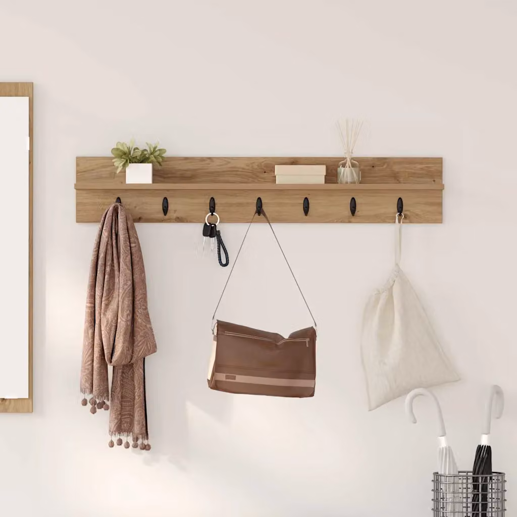 Appendiabiti a muro vidaXL in legno color rovere marrone con ganci distribuiti per ingresso e corridoio
