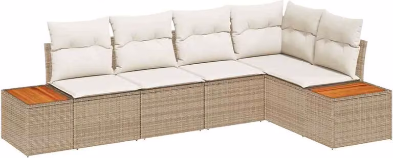 Set Divano da Giardino con cuscino 5 pcs Beige Poly Rattan