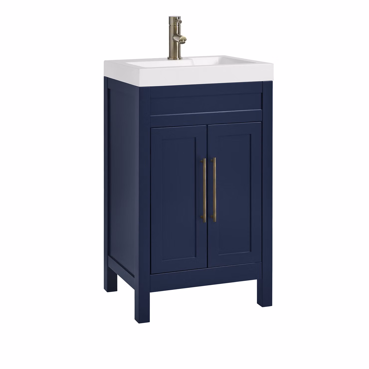Mobile Bagno Blu Marino da 500mm con Lavabo e Maniglia Classica con Barra a T in Ottone Spazzolato - Warwick