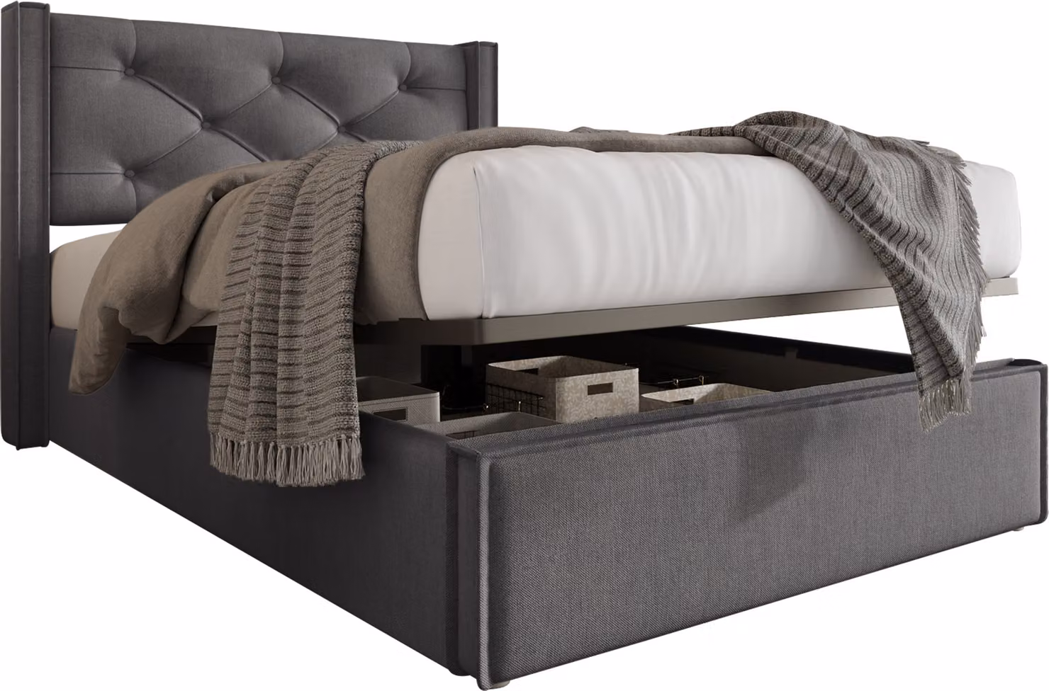 Letto a molle Sweiko Letto imbottito 90x200cm con testata e rete a doghe, letto con funzione di contenitore, cotone, grigio (senza materasso)