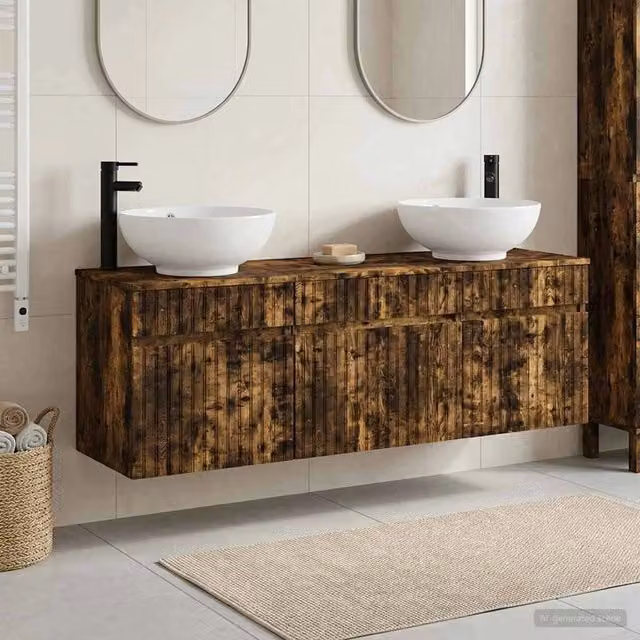 Set di Armadi da Bagno 3 pz Rovere Fumo 49 x 44,5 x 66,5 cm 3405762