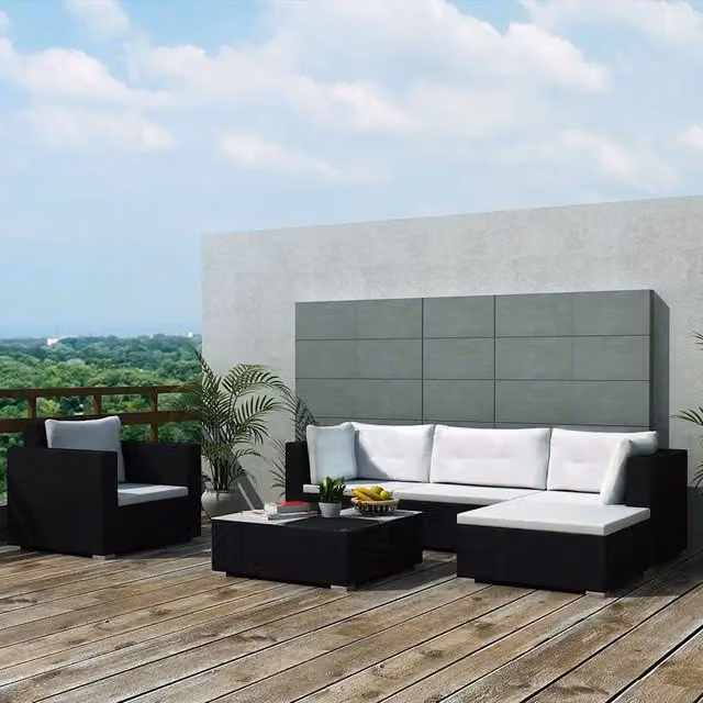 Set Divani da Giardino 6 pz con Cuscini in Polyrattan Nero 42743
