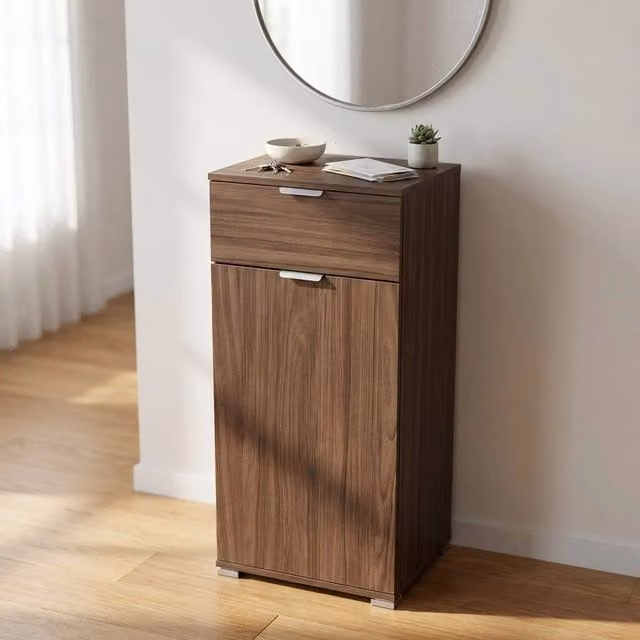 Armadietto da bagno moderno Curt Bauer in legno composito marrone con cassetti e ante, L/P/H: 45 x 38 x 103 cm