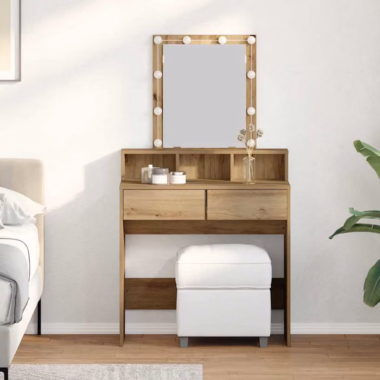 vidaXL Tavolo da Trucco Moderno in Rovere Marrone con LED L/P/H: 80 x 41 x 144.5 cm