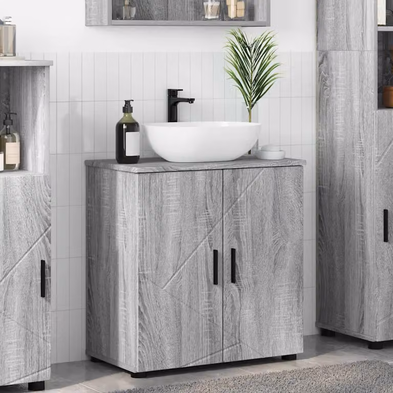 Mobile da bagno moderno vidaXL in legno e metallo Grigio, L: 61 cm, P: 35 cm, H: 64 cm