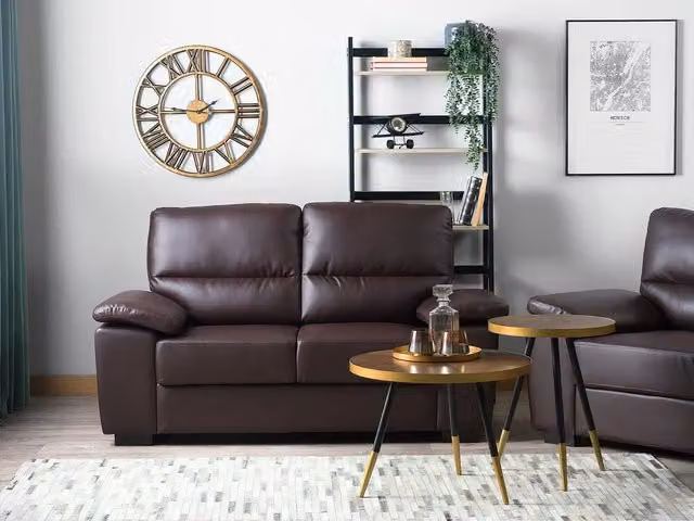 Divano moderno a 2 posti BELIANI in ecopelle marrone per soggiorno L: 156 cm, P: 74 cm, H: 90 cm – 1