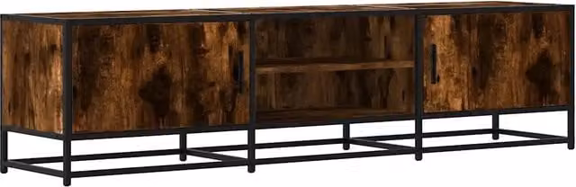Mobile porta TV moderno con ampio spazio di archiviazione 160 x 35 x 41 cm in legno multistrato rovere fumo 02_0049607