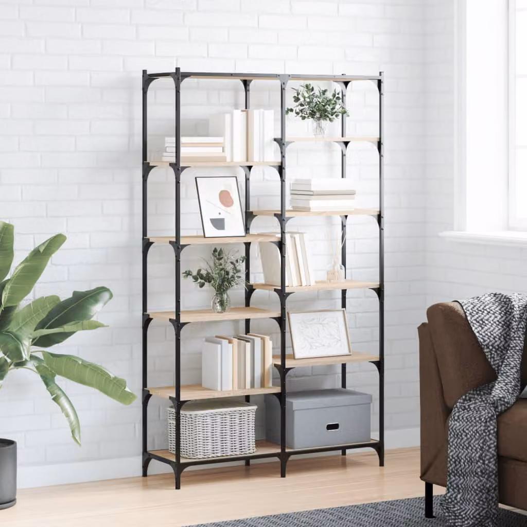 Libreria stile industrial vidaXL in legno e metallo color rovere, L 100 cm x P 32 cm x H 170 cm