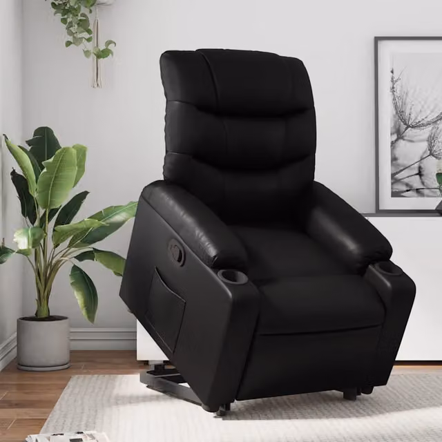 Poltrona Alzapersona Reclinabile vidaXL in Similpelle Nera con Assistenza Elettrica per Senior