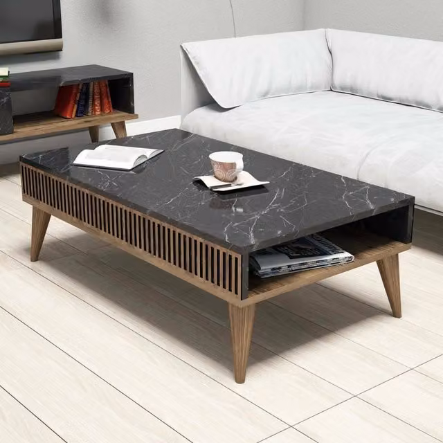 Tavolino da salotto DMORA Canazei con un vano, marrone e nero, L: 105 cm, P: 60 cm, H: 34,6 cm