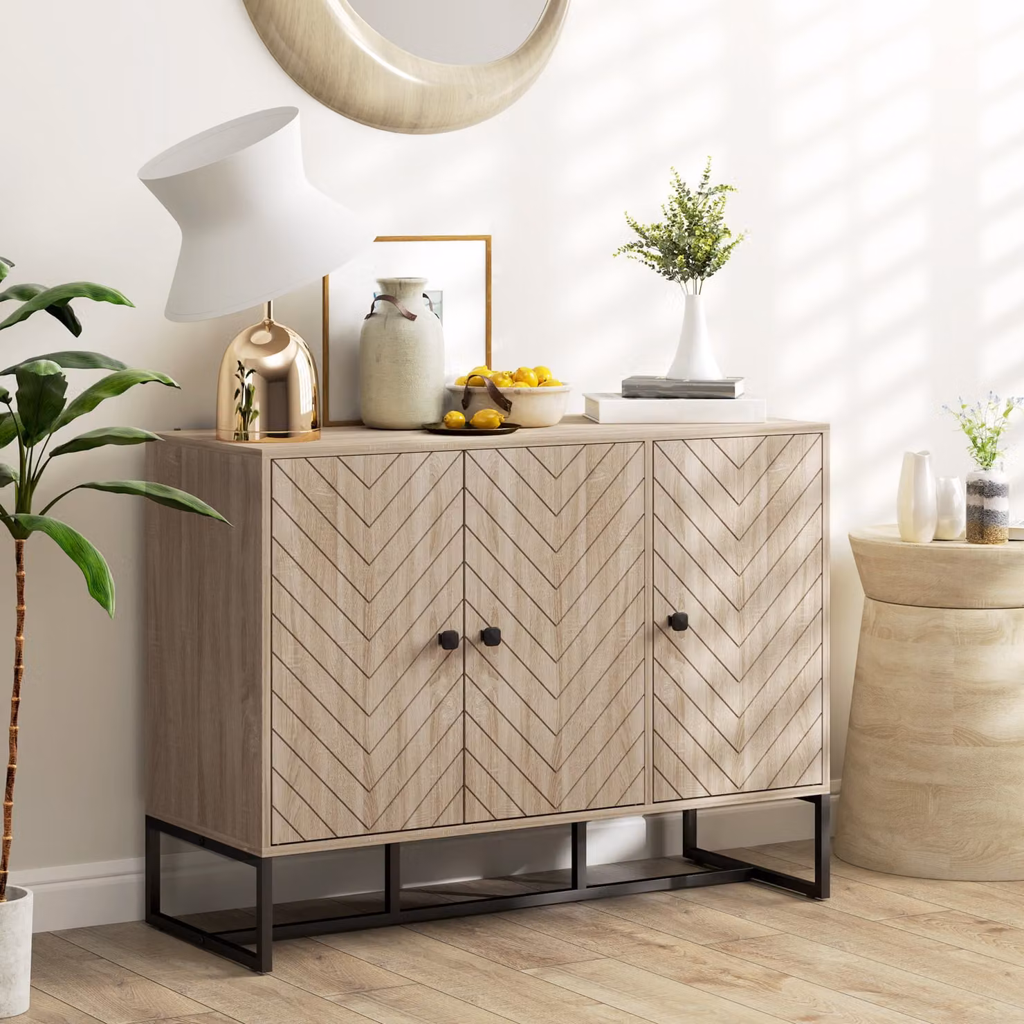 Buffet HOMCOM per soggiorno e cucina in rovere con 2 ante e ripiani regolabili L: 108 cm, P: 40 cm, H: 80 cm – 2