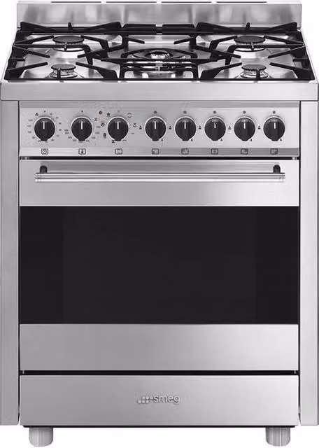 Smeg B71GMX2 Cucina Mista 70 cm Acciaio Inox con 5 Fuochi a Gas e Forno Elettrico Classe A L 90 x P 70 x H 60 cm