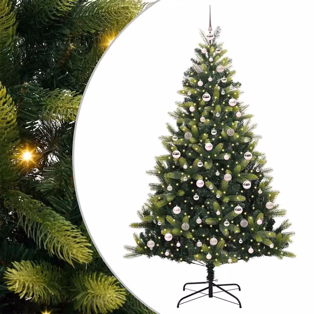 Albero di Natale Artificiale a Cerniera vidaXL Verde con 300 LED Bianco Caldo in PVC – 2