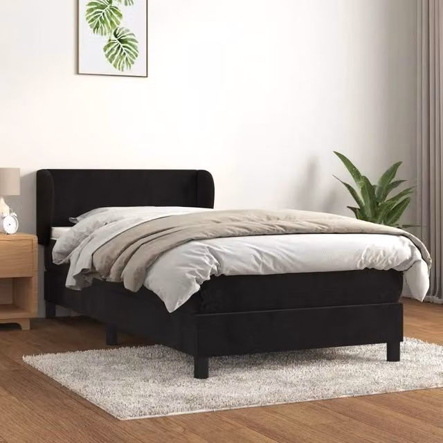 Letto Ibrido vidaXL con Giroletto a Molle e Materasso in Velluto Nero, L/P/H: 90 x 200 cm – 1