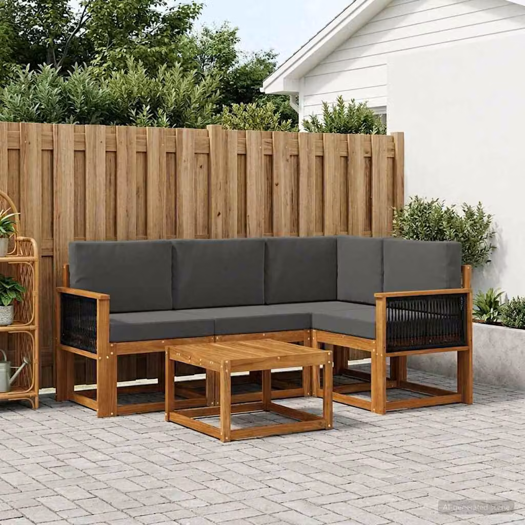 Set di divani da esterno vidaXL 5 pezzi in legno di acacia con tavolo da caffè, colore beige e antracite