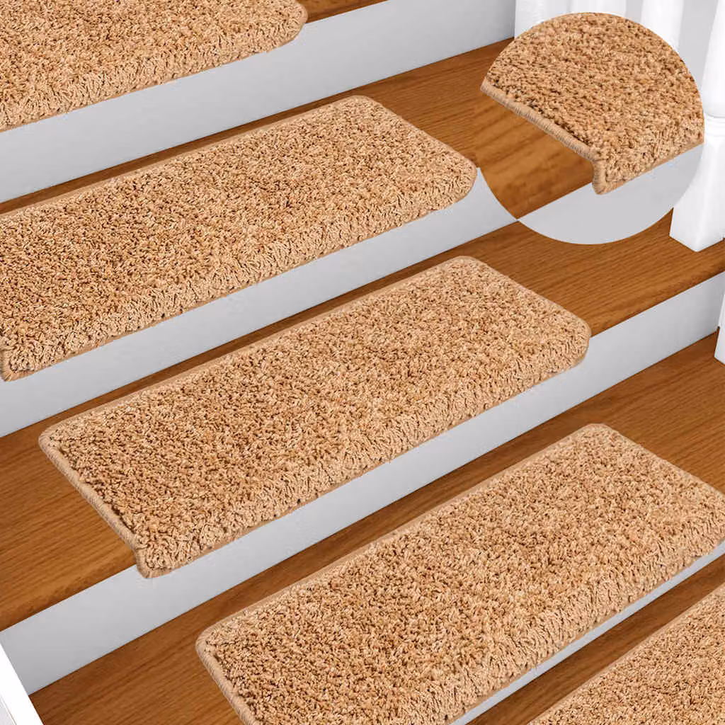 Set di 10 tappetini per scale vidaXL in polipropilene beige con bordo rettangolare L: 65 cm, P: 40 cm, H: 4 cm