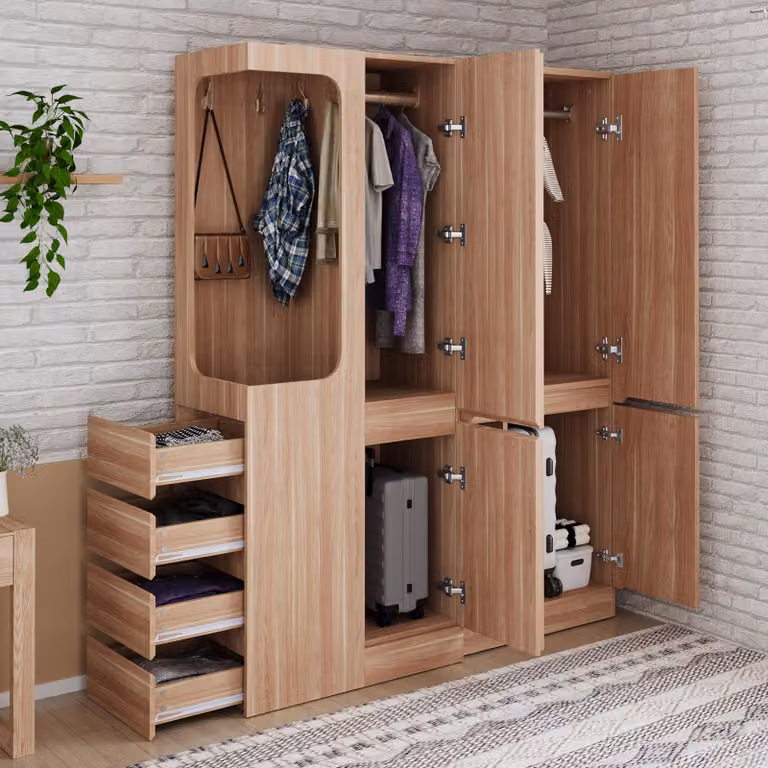 okwish Armadio con anta girevole con contenitore aperto, Armadi ad angolo con contenitore e lato sinistro, colore legno