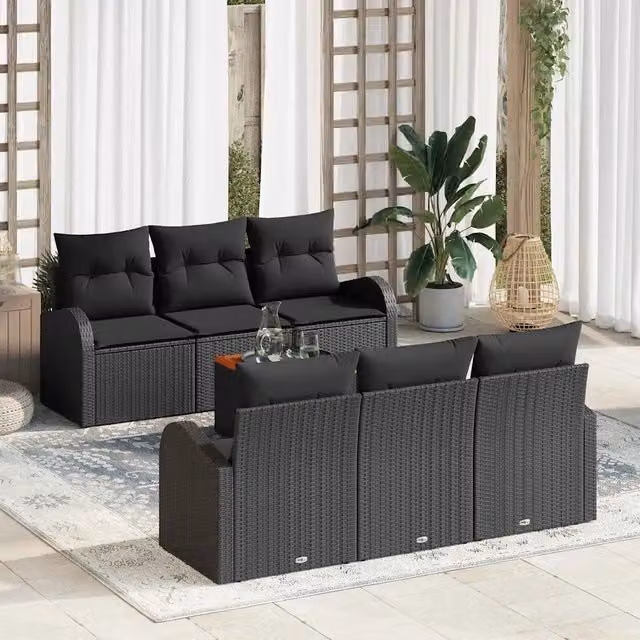 Set Divano da Giardino 7 pz Nero polyrattan 3356196