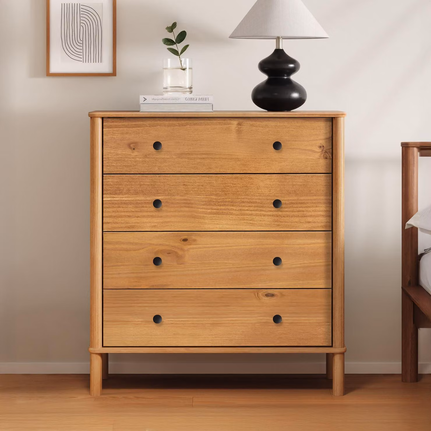 Comò APOANA a 4 cassetti, in legno massello di rovere - Comò in legno in stile scandinavo, comò con cassetti e spazio contenitivo, comò da camera da letto in stile rustico