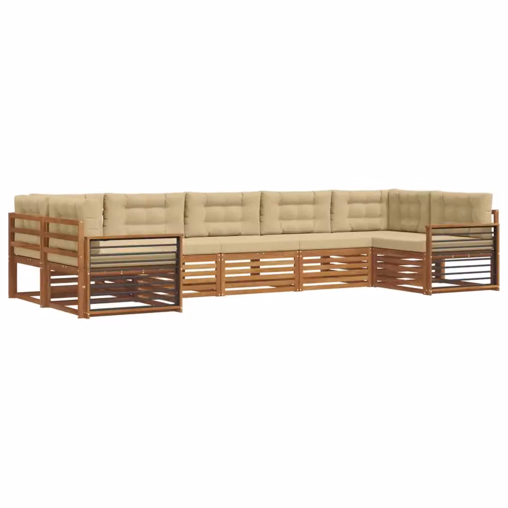Set di divani da esterno a L vidaXL in legno di acacia con cuscini, Beige e Marrone – 2