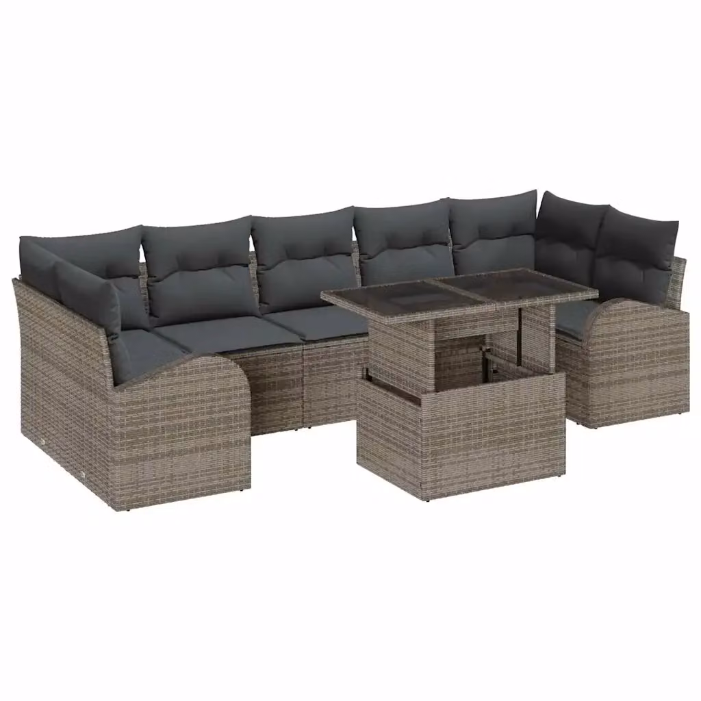 vidaXL Set Divano da Giardino a Forma di U 8 Pezzi Grigio con Tavolino e Cuscini Imbottiti in Metallo e Tessuto Resistente ai Raggi UV – 2