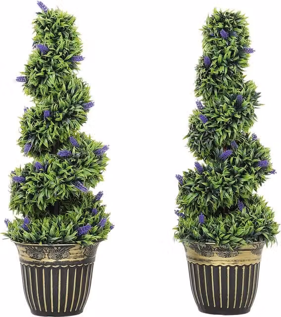 Set di 2 Piante Artificiali a Spirale HOMCOM in PE con Vaso, Lavanda, Verde e Blu, Altezza: 90 cm – 1