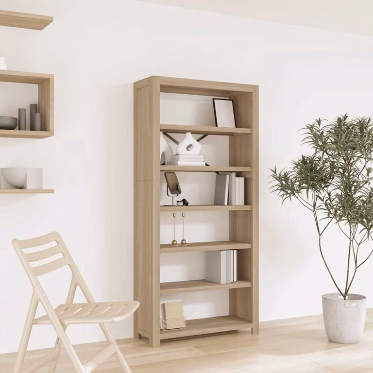Libreria vidaXL a 6 Ripiani in Legno di Acacia e Metallo, Stile Rustico, Colore Marrone/Beige, L 80 cm x P 30 cm x H 170 cm