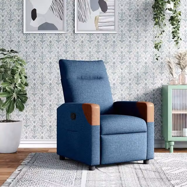 Poltrona Reclinabile Relax vidaXL in Tessuto Blu con Braccioli e Regolazione Manuale