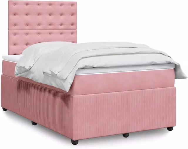 Letto con Giroletto a Molle e Materasso vidaXL in Velluto Rosa e Bianco L/P: 120 x 200 cm