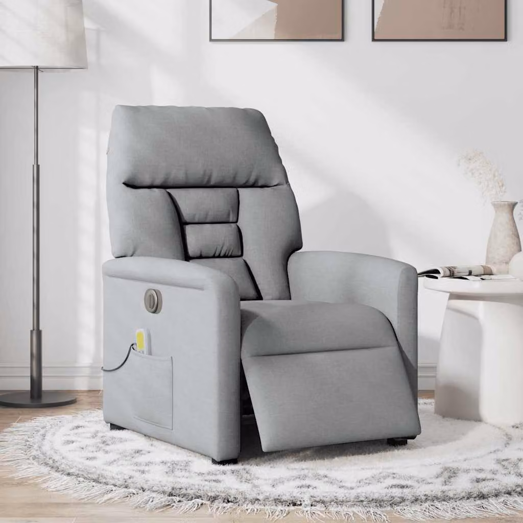 vidaXL Poltrona Reclinabile Massaggio Elettrica Grigio Chiaro Tessuto