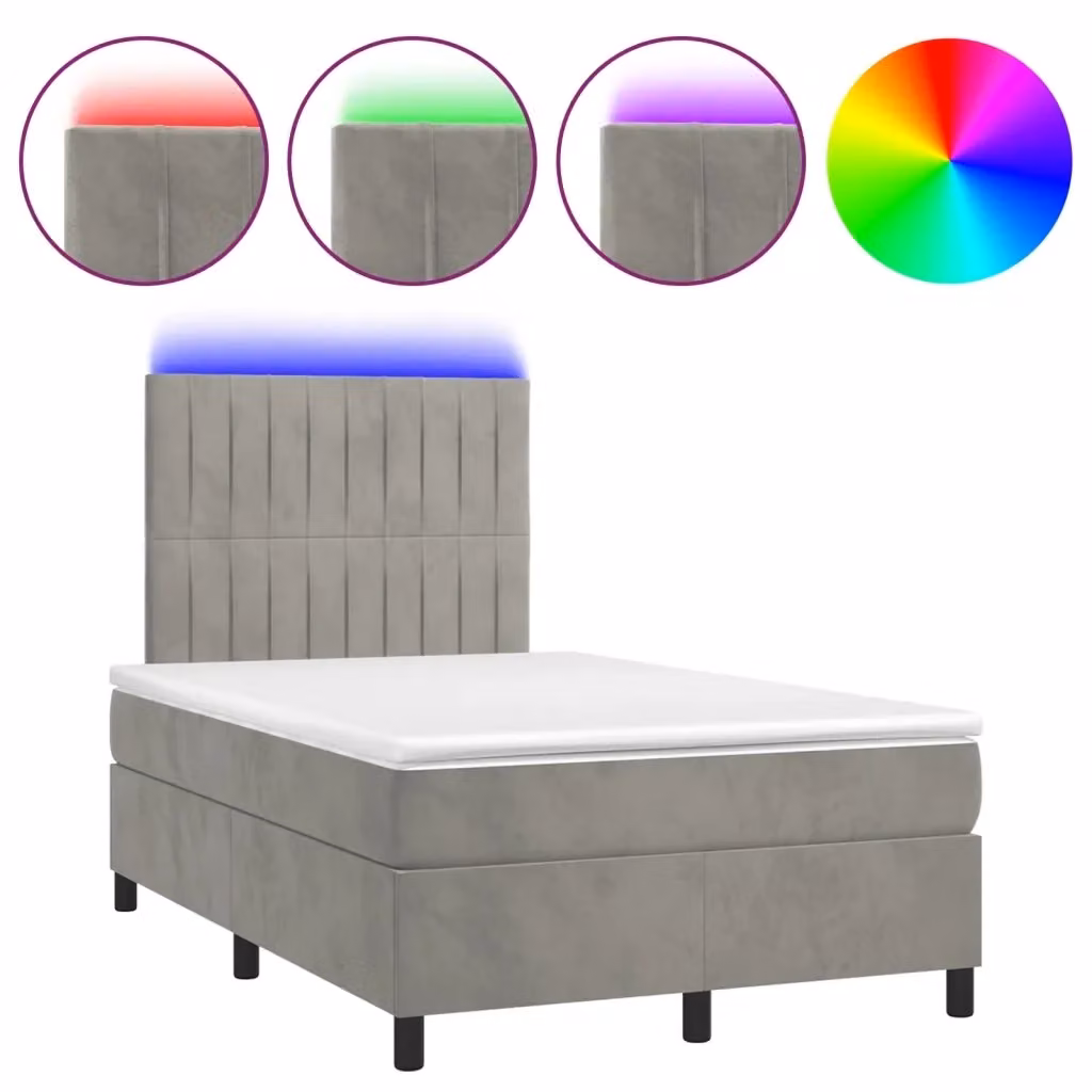 Letto matrimoniale con materasso ibrido e illuminazione LED vidaXL in velluto grigio chiaro L/P/H: 120 x 200 x 128 cm – 2