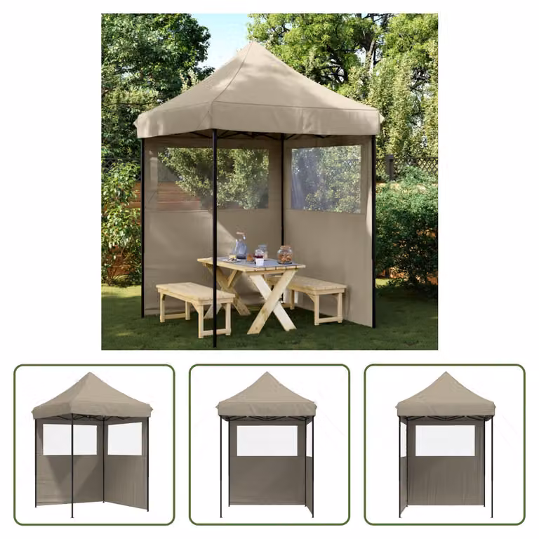 The Living Store Tenda per feste pieghevole Pop-Up con 2 pannelli laterali Taupe