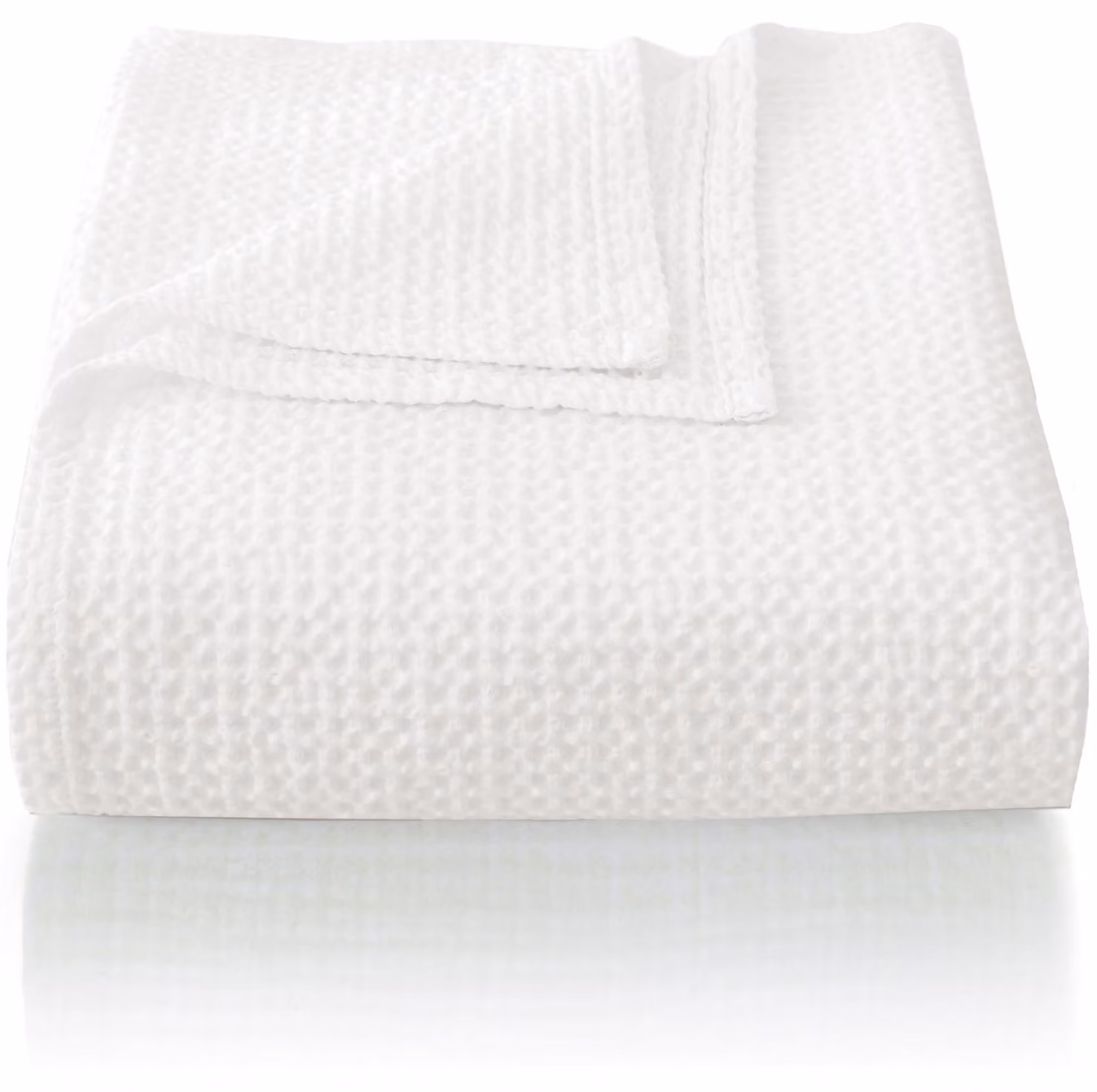 Elzusha - Coperta in cotone 100%, motivo waffle, 220x240 cm - Morbida e traspirante, colore bianco panna