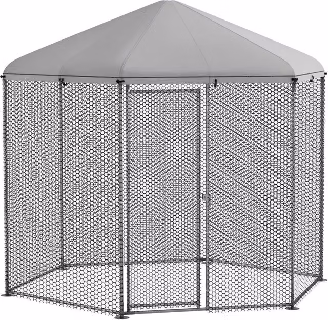 Pollaio da giardino con recinto Xylo in acciaio zincato grigio L: 2,8 m, P: 2,45 m, H: 2,46 m