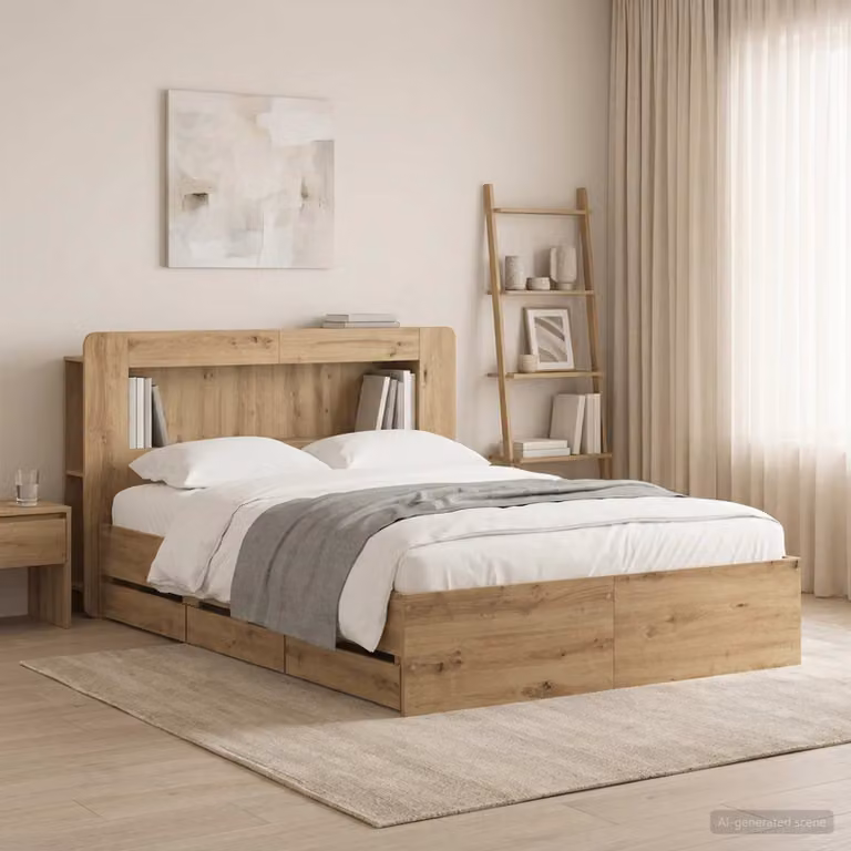 Struttura letto con contenitore e testata vidaXL in legno Rovere Artigianale, colore marrone, L/P/H: 190 x 140 x 100 cm